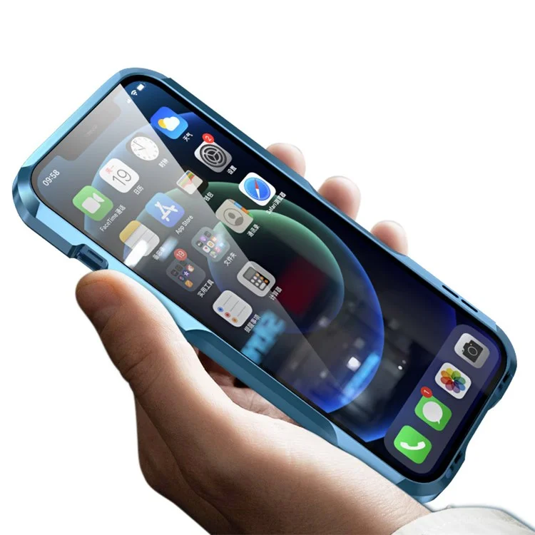 LUPHIE Metall-Stoßfänger-Hülle für iPhone 12 Pro/12 6.1 Zoll, schwere Ausführung, stoßfest, Zero Signal Interference, erhöhter Randschutz - Blau