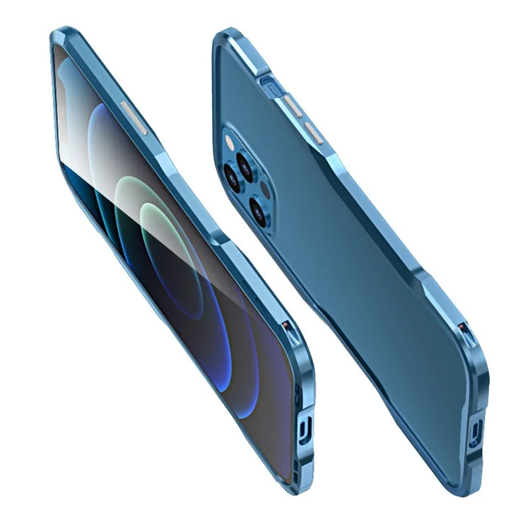 LUPHIE Metall-Stoßfänger-Hülle für iPhone 12 Pro/12 6.1 Zoll, schwere Ausführung, stoßfest, Zero Signal Interference, erhöhter Randschutz - Blau