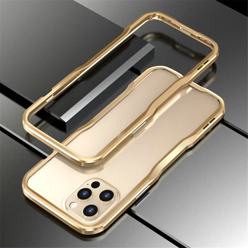 LUPHIE Metal Bumper Case for iPhone 12 Pro/12 6.1 inch, Heavy Duty Rugged Shockproof Cover, Zero Signal Interference, Raised Edge Protection - Gold