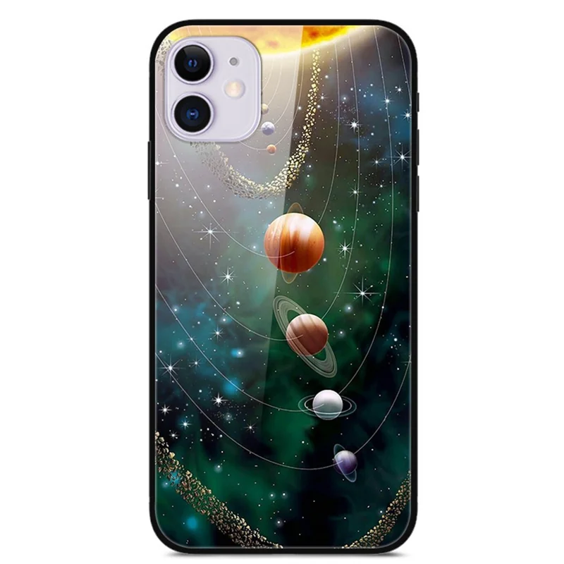 Pattern Printing Glass + TPU + PC Combo Casing Cover for iPhone 12 Pro / iPhone 12 - Planets