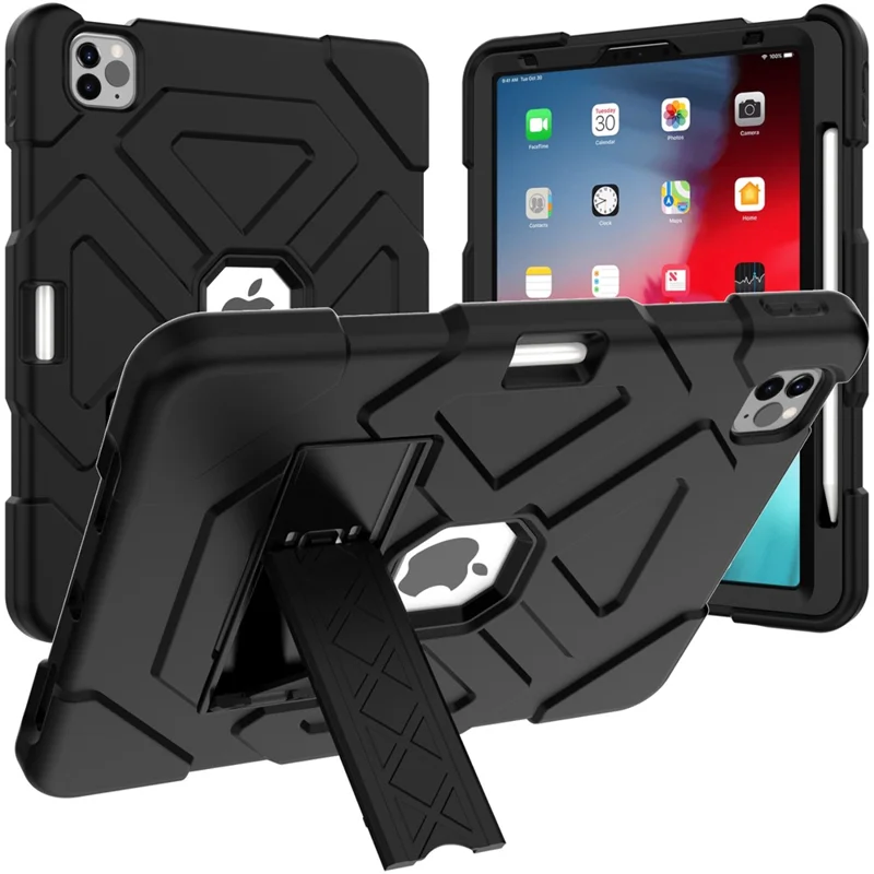 Dual-Color Splicing Shockproof PC + Silicone Protector with Kickstand for iPad Air (2020) / Air (2022) - Black / Black
