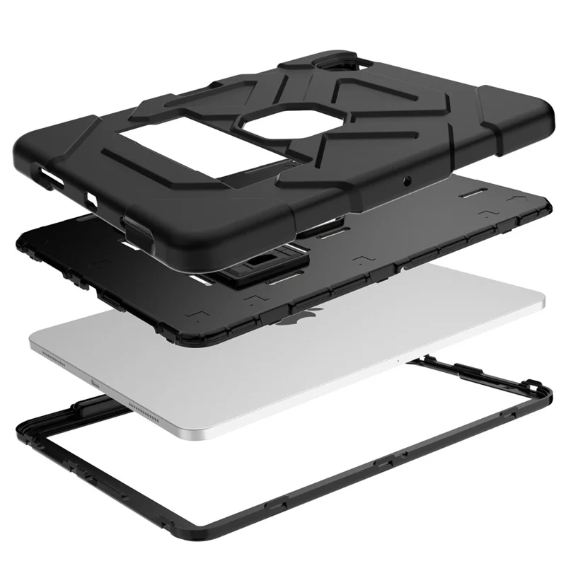 Dual-Color Splicing Shockproof PC + Silicone Protector with Kickstand for iPad Air (2020) / Air (2022) - Black / Black