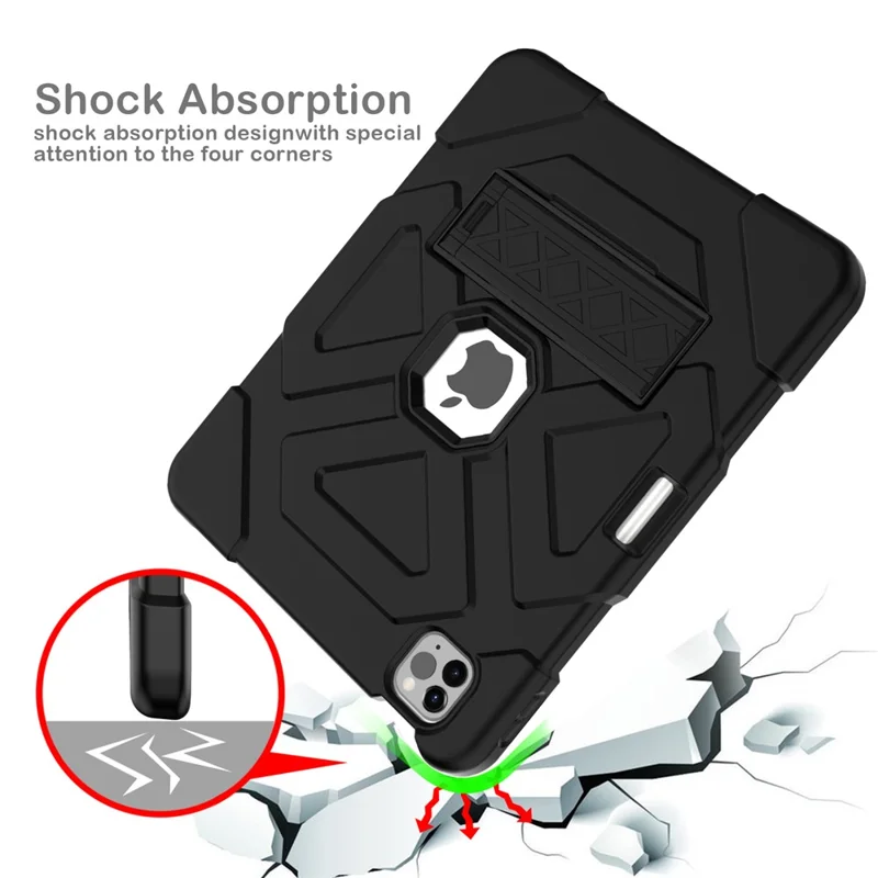 Dual-Color Splicing Shockproof PC + Silicone Protector with Kickstand for iPad Air (2020) / Air (2022) - Black / Black