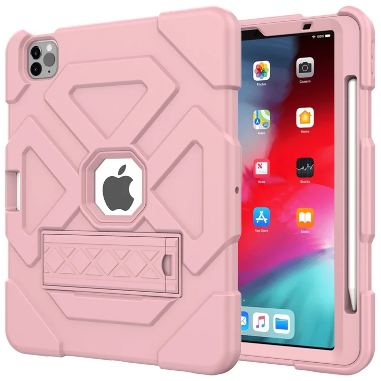 Protetor de PC + Silicone à Prova de Choque de Coragem de Cor Dupla Com Kickstand Para Ipad Air (2020)/Air (2022) - Rosa/rosa