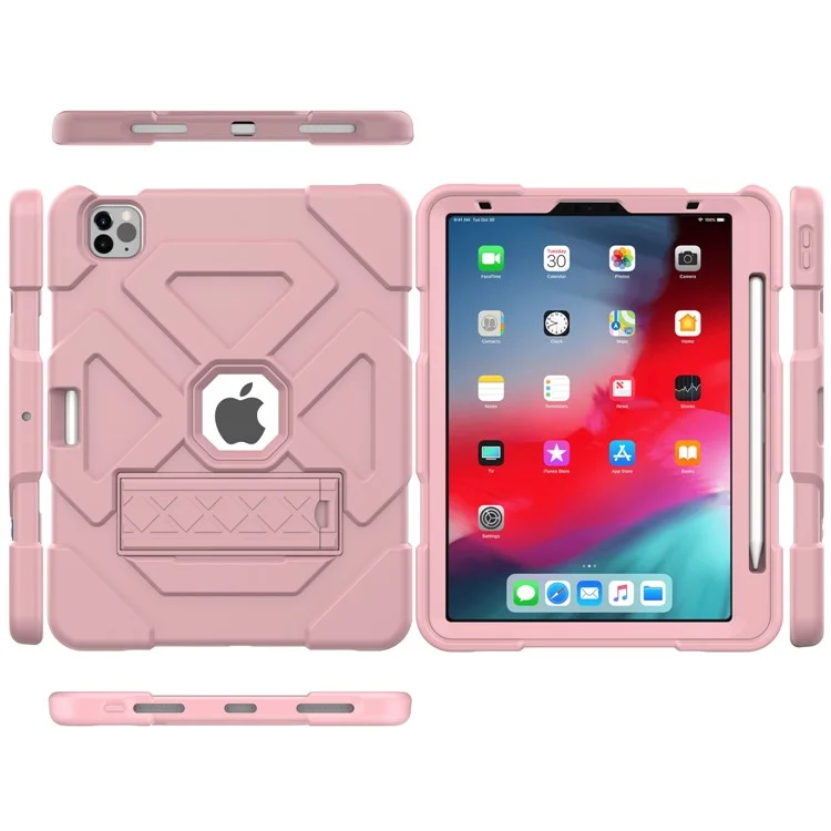 Protetor de PC + Silicone à Prova de Choque de Coragem de Cor Dupla Com Kickstand Para Ipad Air (2020)/Air (2022) - Rosa/rosa
