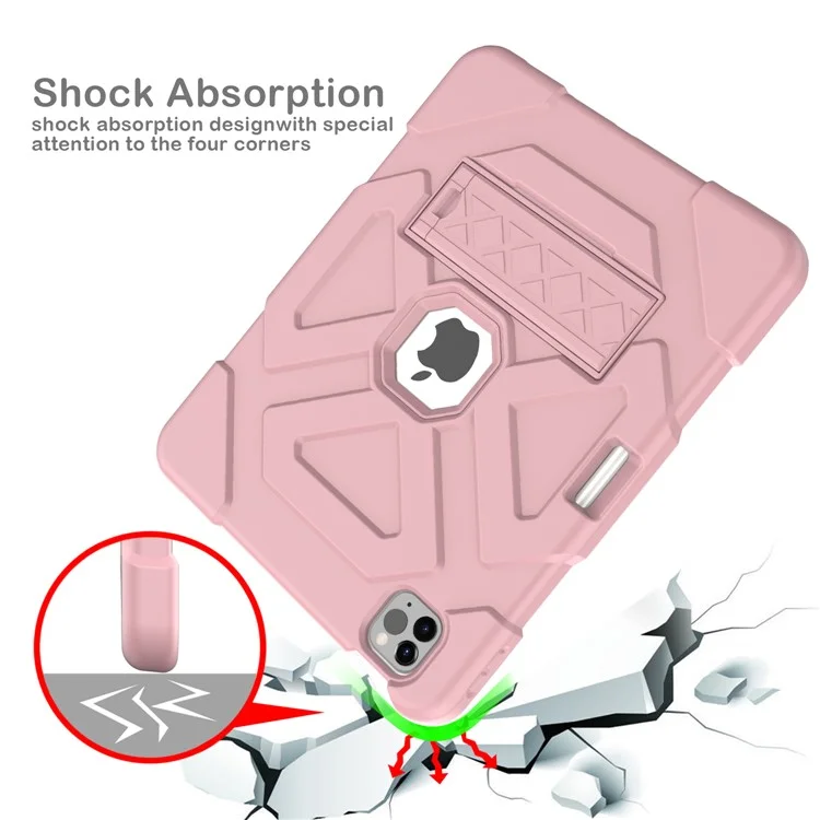 Protetor de PC + Silicone à Prova de Choque de Coragem de Cor Dupla Com Kickstand Para Ipad Air (2020)/Air (2022) - Rosa/rosa