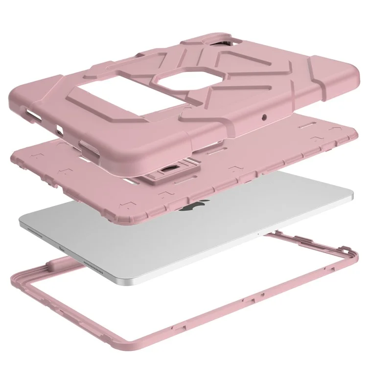 Protetor de PC + Silicone à Prova de Choque de Coragem de Cor Dupla Com Kickstand Para Ipad Air (2020)/Air (2022) - Rosa/rosa