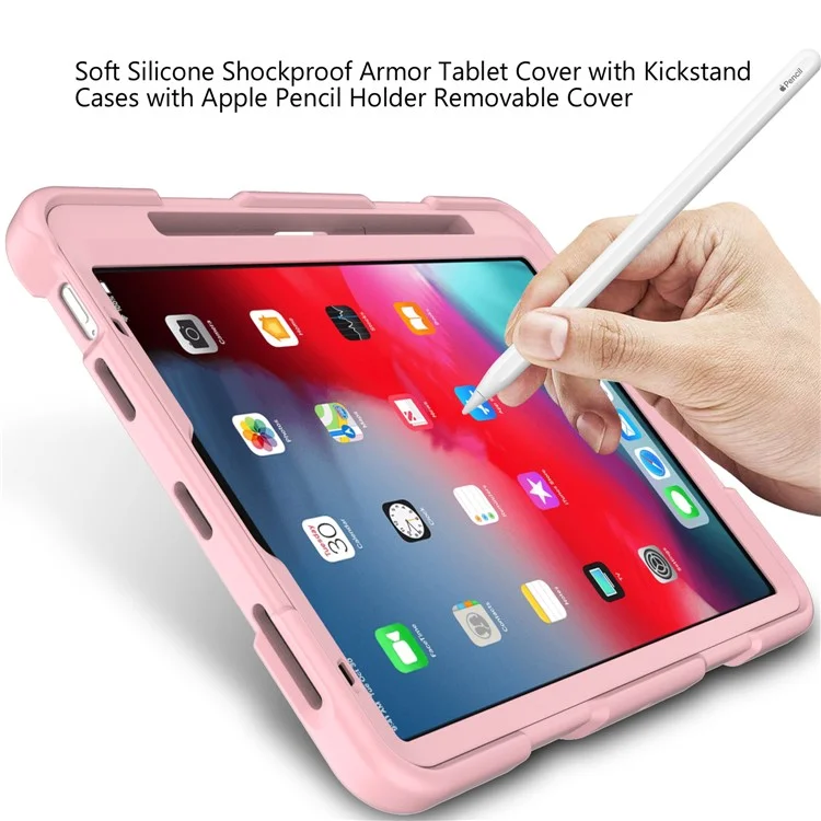 Protetor de PC + Silicone à Prova de Choque de Coragem de Cor Dupla Com Kickstand Para Ipad Air (2020)/Air (2022) - Rosa/rosa
