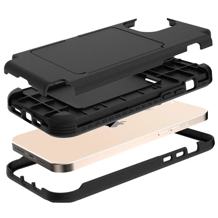 Shockproof PC+TPU Protective Cover with Card Holder and Hidden Mirror for iPhone 12 Pro Max - Black