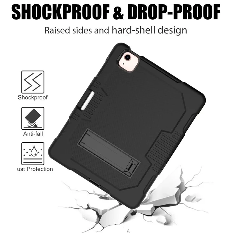 Shockproof PC + TPU + Silicone Protector for iPad Air (2020)/Air (2022) - Black/Black