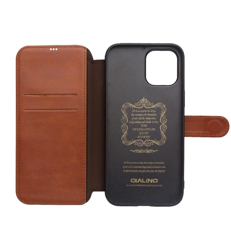 Étui en cuir de vache magnétique QIALINO pour iPhone 12 mini - Marron clair
