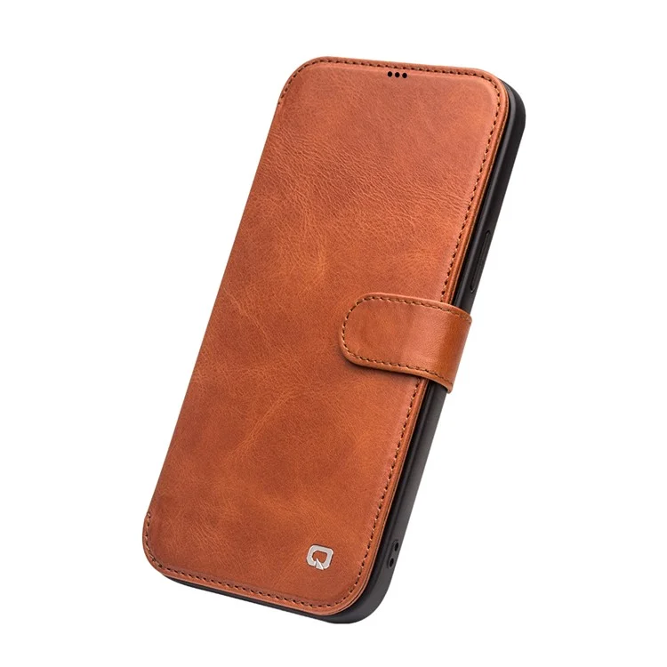 Étui en cuir de vache magnétique QIALINO pour iPhone 12 mini - Marron clair