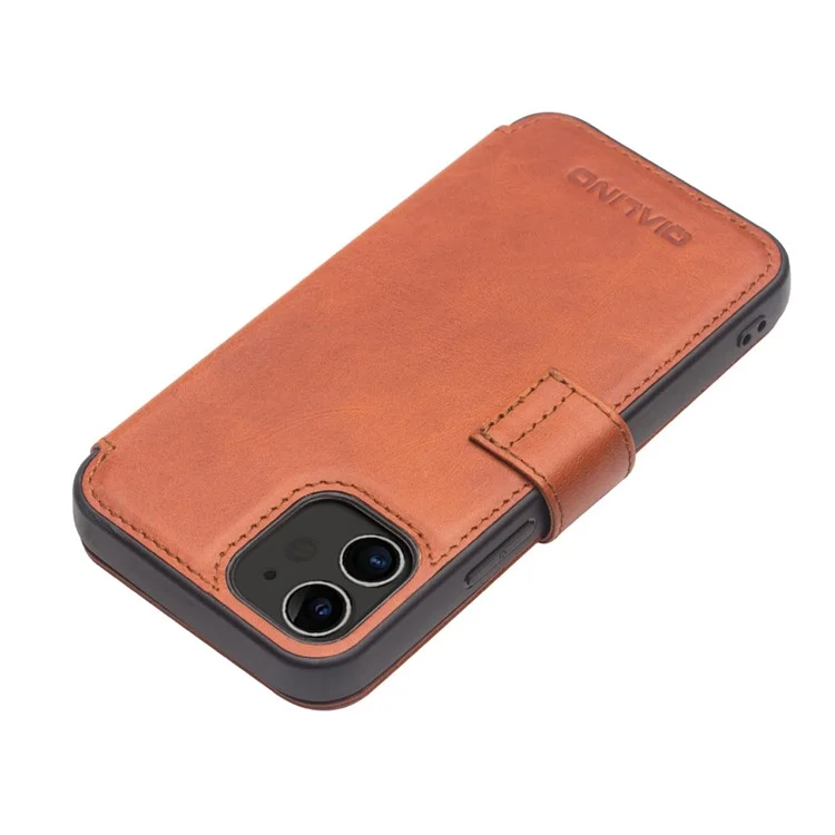 Étui en cuir de vache magnétique QIALINO pour iPhone 12 mini - Marron clair