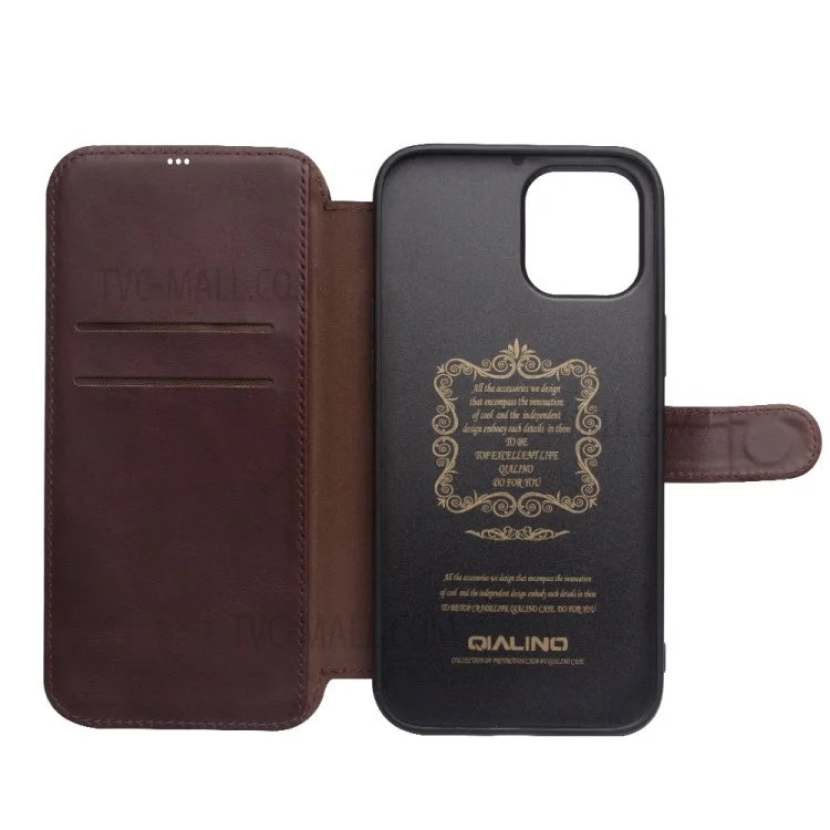 Case de Cuir à Toits de Vache de Vache de Vache de Vache Magnétique Qialino Commercial Pour Iphone 12 - Marron Foncé