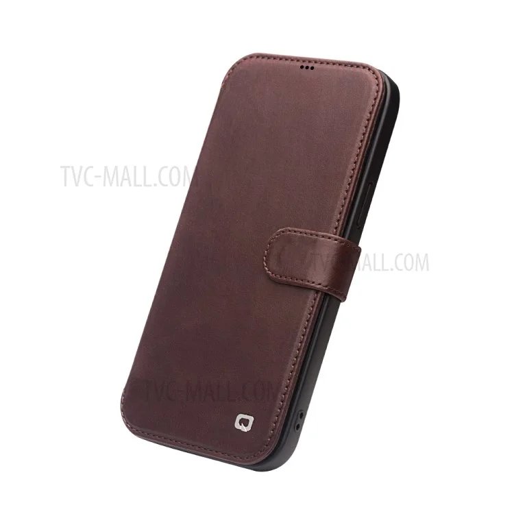 Case de Cuir à Toits de Vache de Vache de Vache de Vache Magnétique Qialino Commercial Pour Iphone 12 - Marron Foncé