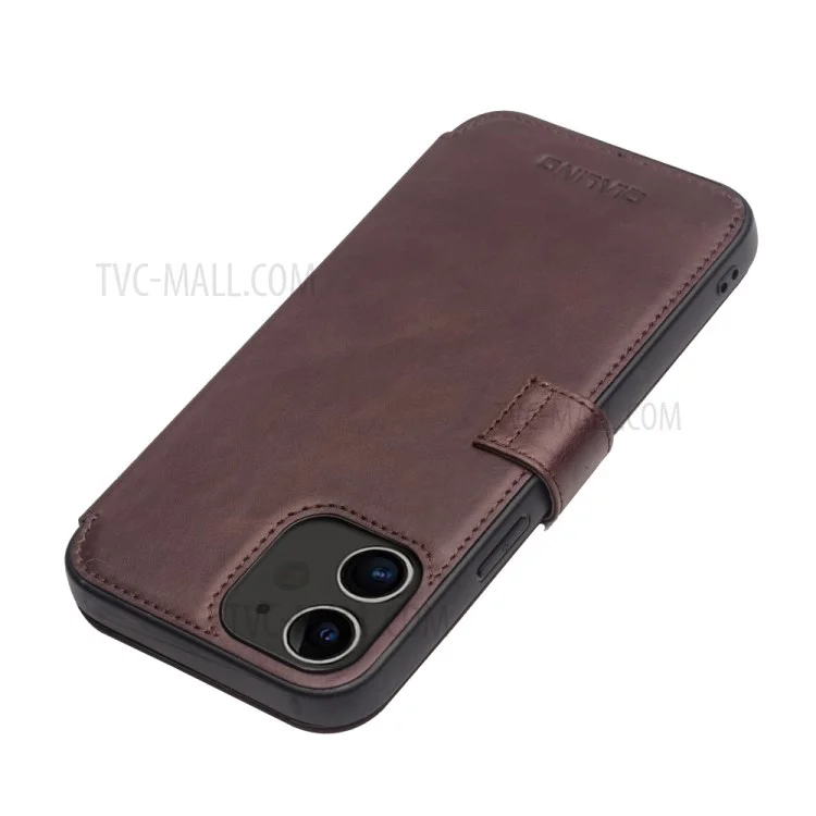 Case de Cuir à Toits de Vache de Vache de Vache de Vache Magnétique Qialino Commercial Pour Iphone 12 - Marron Foncé