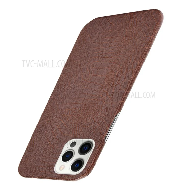 Crocodile Texture PU Leather Coated Plastic Phone Case for iPhone 12 Pro Max - Brown