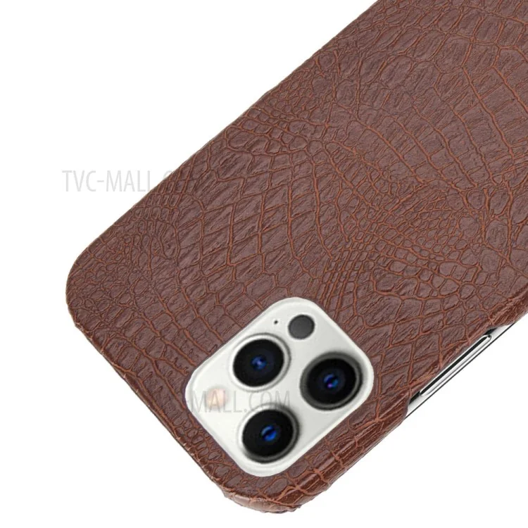 Crocodile Texture PU Leather Coated Plastic Phone Case for iPhone 12 Pro Max - Brown