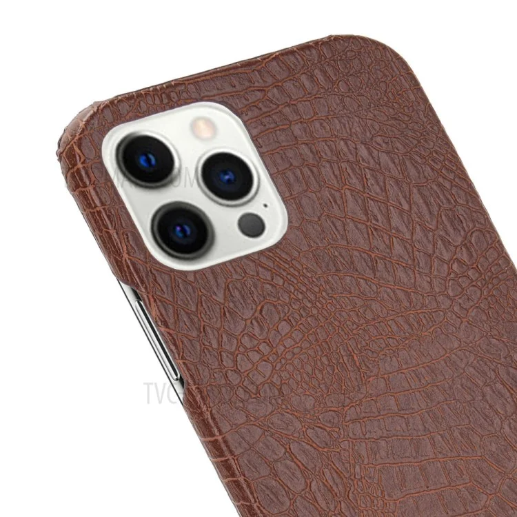 Crocodile Texture PU Leather Coated Plastic Phone Case for iPhone 12 Pro Max - Brown