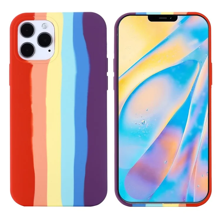 Liquid Silicone Phone Cover Shell with Rainbow Painting for iPhone 12 Pro Max