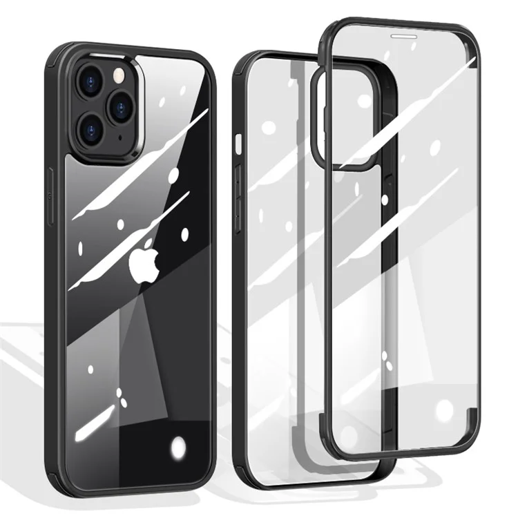 Vidro Temperado de Dupla Face + Concha Híbrida TPU Para Iphone 12 Pro/12 - Preto