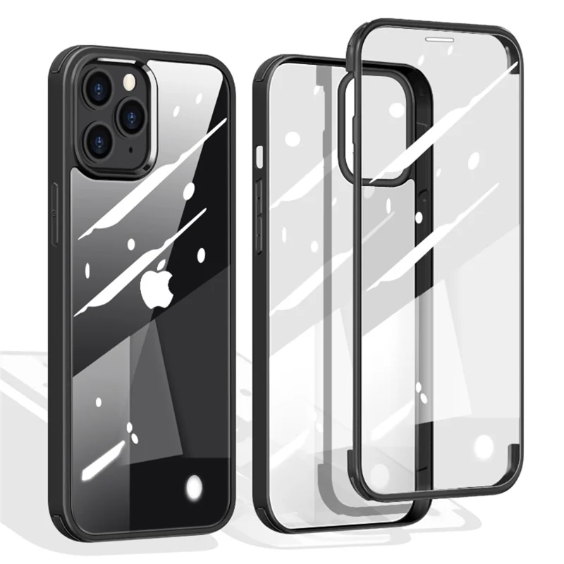 Double Sided Tempered Glass + TPU Hybrid Shell for iPhone 12 Pro Max - Black