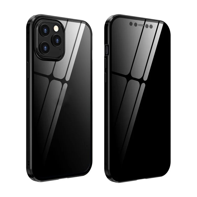 Anti-peep Magnetic Installation Metal Frame + Tempered Glass Phone Case for iPhone 12 Pro Max - Black