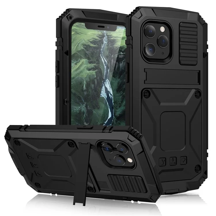 R-JUST Shockproof Dustproof Waterproof Protector Case for iPhone 12 Pro Max Kickstand Shell with Accurate Cut-outs  - Black