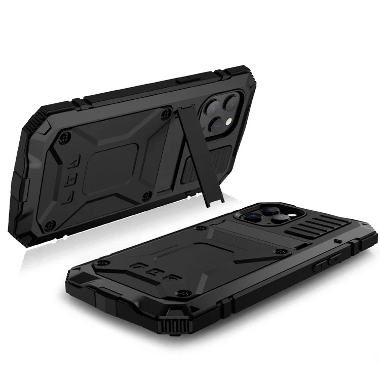 R-just Shock-rayproper Dust-prolection Waterpronation Case Для Iphone 12 Pro Max Kickstand Shell с Точными Вырезами - Черный