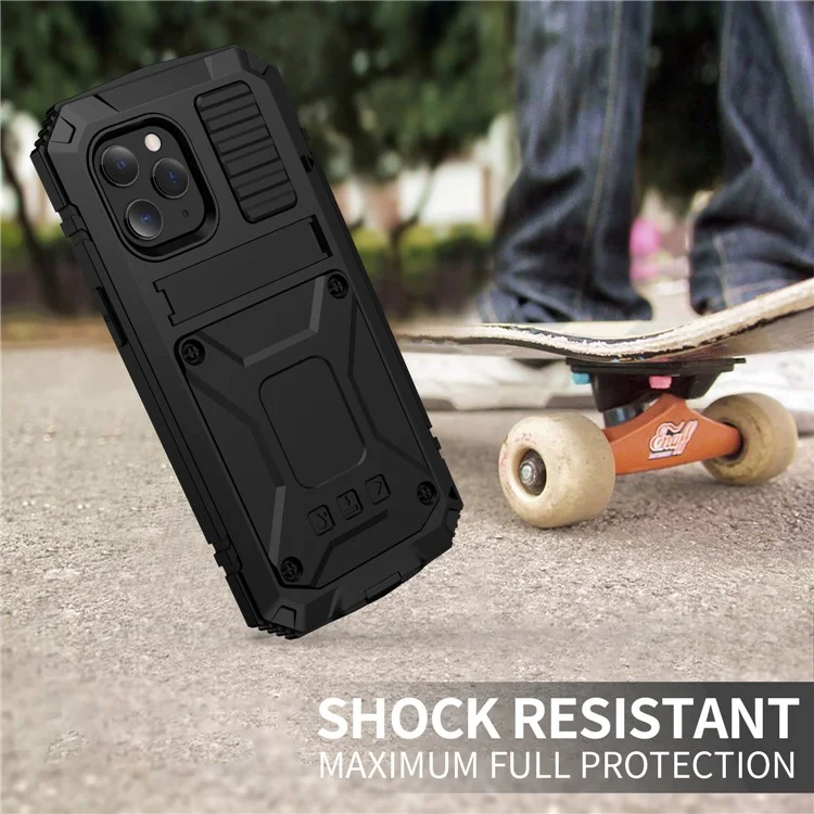 R-just Shock-rayproper Dust-prolection Waterpronation Case Для Iphone 12 Pro Max Kickstand Shell с Точными Вырезами - Черный