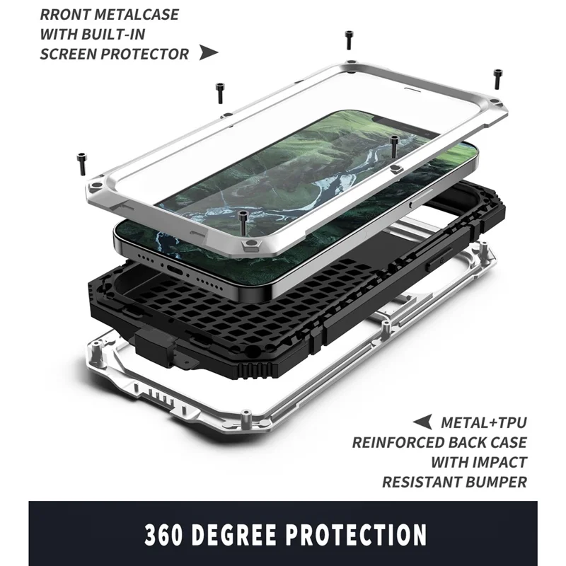 R-JUST Shockproof Dustproof Waterproof Protector Case for iPhone 12 Pro Max Kickstand Shell with Accurate Cut-outs - Silver