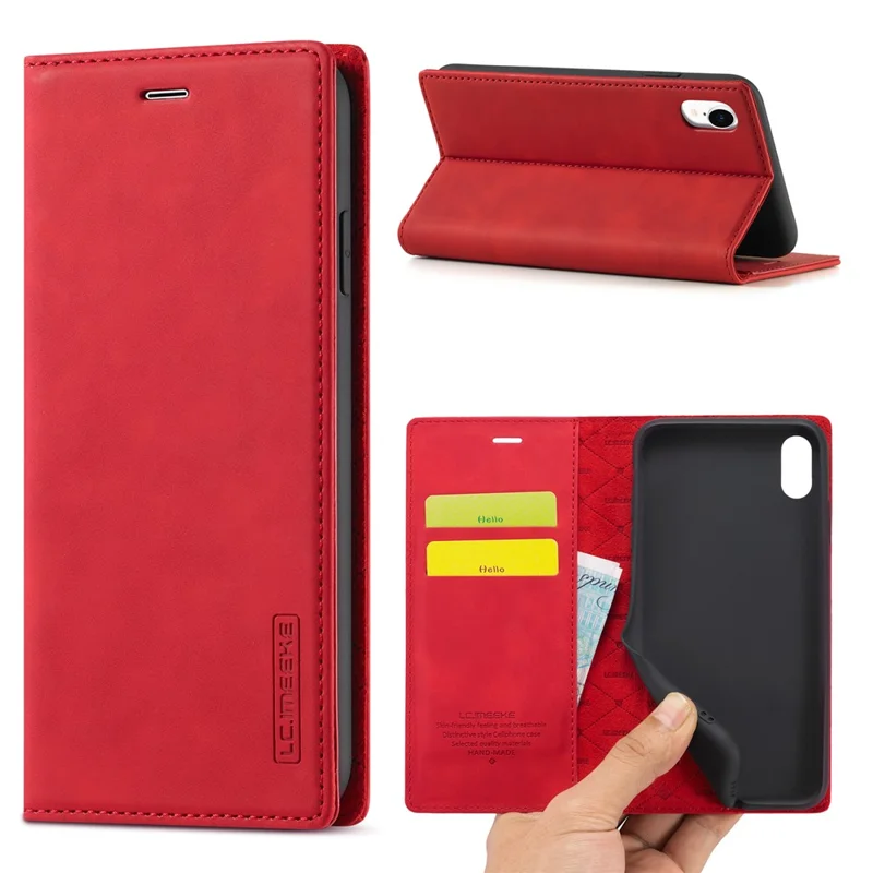 LC.IMEEKE TPU + PU Leather Strong Magnetic Phone Protective Shell for iPhone XR - Red