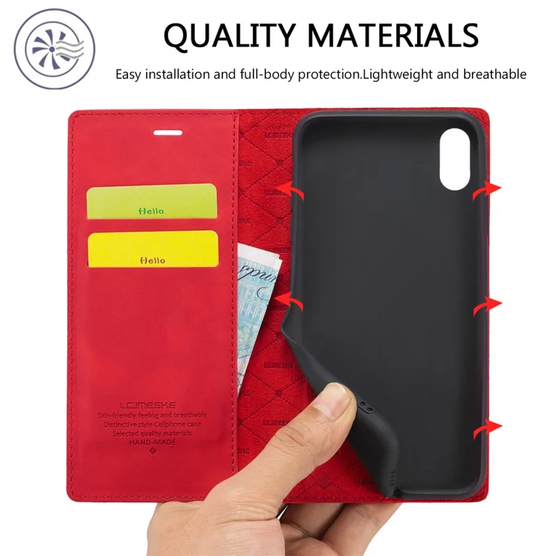 LC.IMEEKE TPU + PU Leather Strong Magnetic Phone Protective Shell for iPhone XR - Red