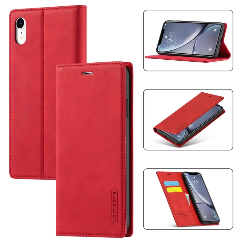 LC.IMEEKE TPU + PU Leather Strong Magnetic Phone Protective Shell for iPhone XR - Red
