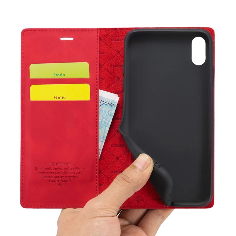 LC.IMEEKE TPU + PU Leather Strong Magnetic Phone Protective Shell for iPhone XR - Red