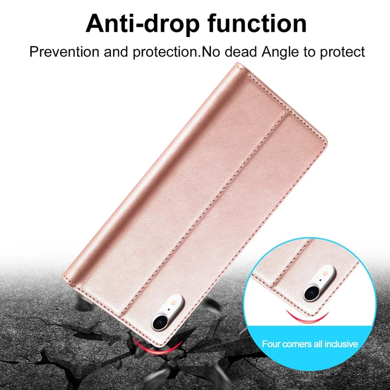 LC.IMEEKE TPU + PU Leather Strong Magnetic Phone Protective Shell for iPhone XR - Rose Gold