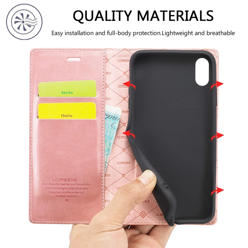 LC.IMEEKE TPU + PU Leather Strong Magnetic Phone Protective Shell for iPhone XR - Rose Gold