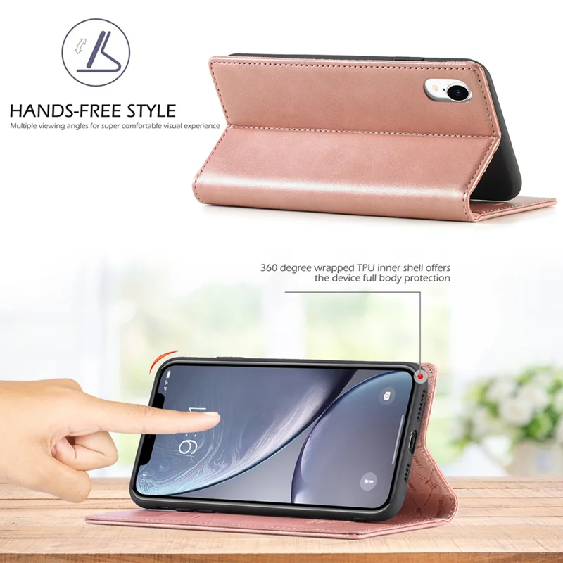 LC.IMEEKE TPU + PU Leather Strong Magnetic Phone Protective Shell for iPhone XR - Rose Gold
