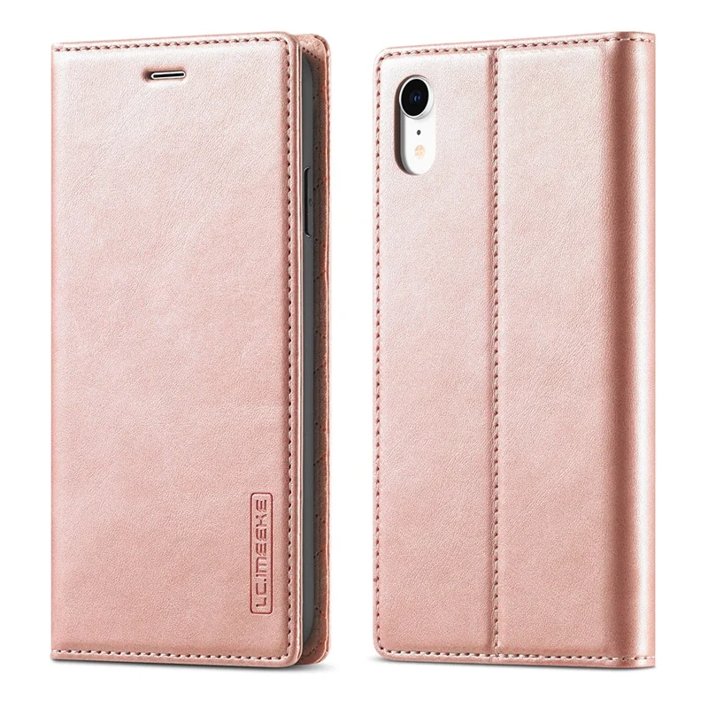 LC.IMEEKE TPU + PU Leather Strong Magnetic Phone Protective Shell for iPhone XR - Rose Gold