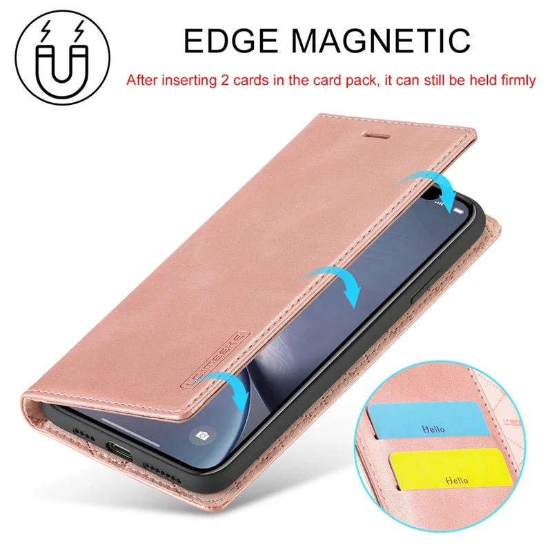 LC.IMEEKE TPU + PU Leather Strong Magnetic Phone Protective Shell for iPhone XR - Rose Gold