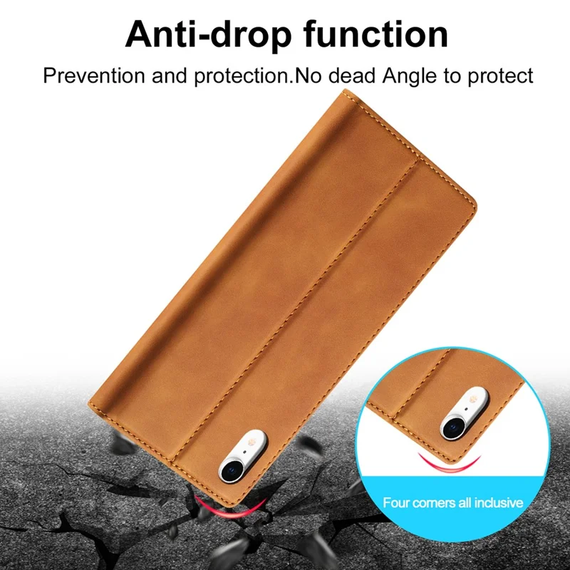 LC.IMEEKE TPU + PU Læder Stærkt Magnetisk Telefonbeskyttelsesomslag til iPhone XR - Brun