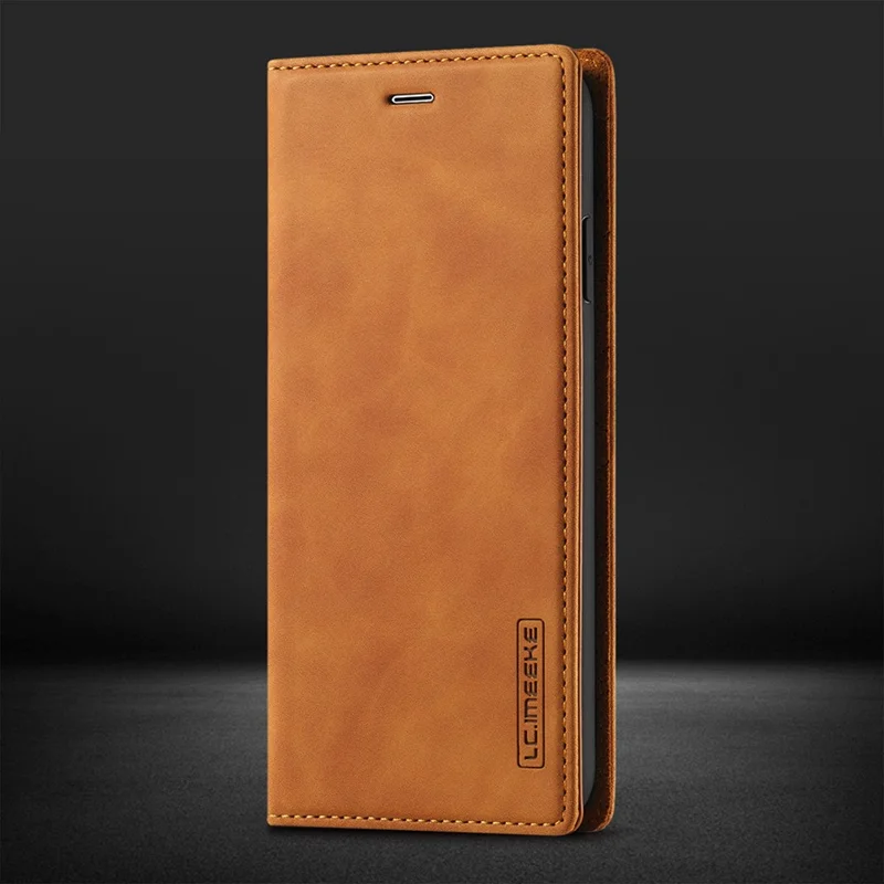 LC.IMEEKE TPU + PU Læder Stærkt Magnetisk Telefonbeskyttelsesomslag til iPhone XR - Brun