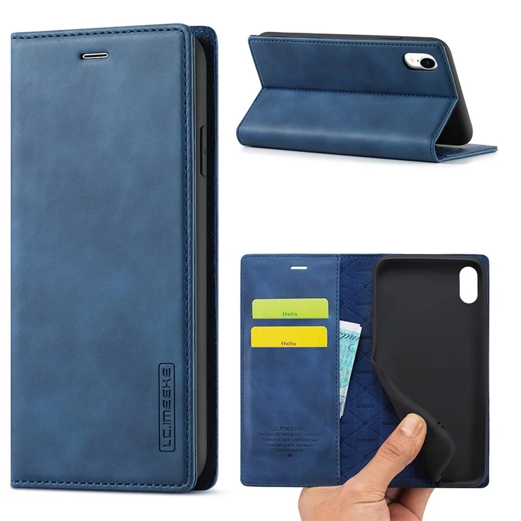 Lc. Imeeke TPU + PU Leather Fuerte Strong Magnetic Phone Protective Shell Para Iphone XR - Azul