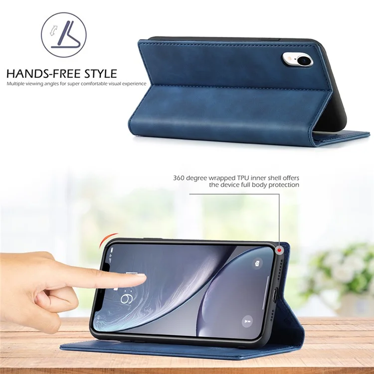 LC.IMEEKE TPU + PU Leather Strong Magnetic Phone Protective Shell for iPhone XR - Blue