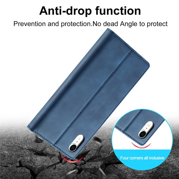 LC.IMEEKE TPU + PU Leather Strong Magnetic Phone Protective Shell for iPhone XR - Blue