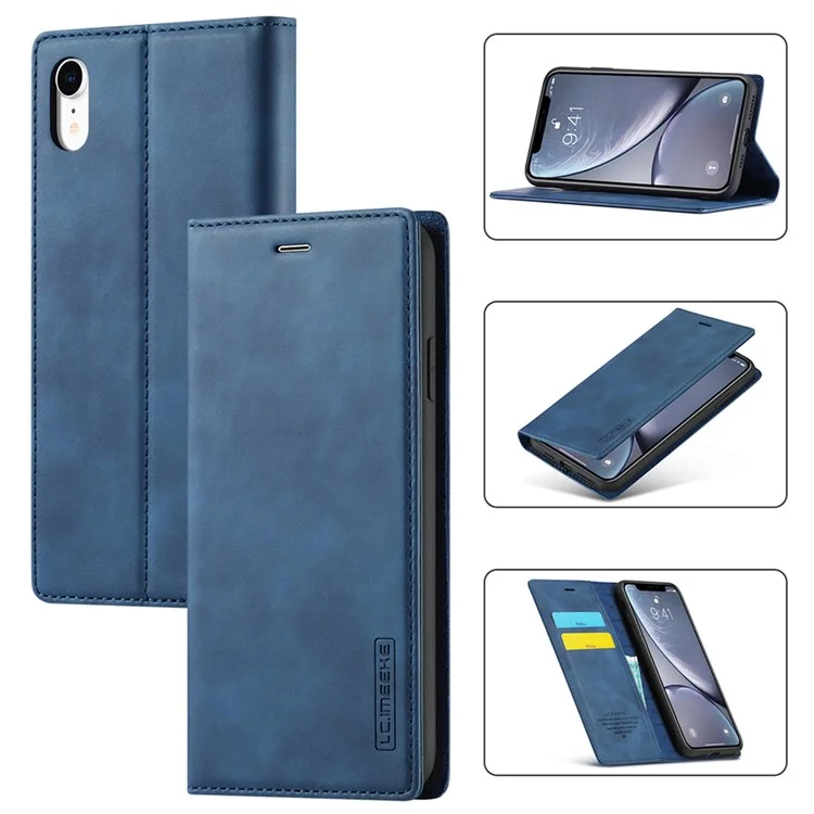 LC.IMEEKE TPU + PU Leather Strong Magnetic Phone Protective Shell for iPhone XR - Blue