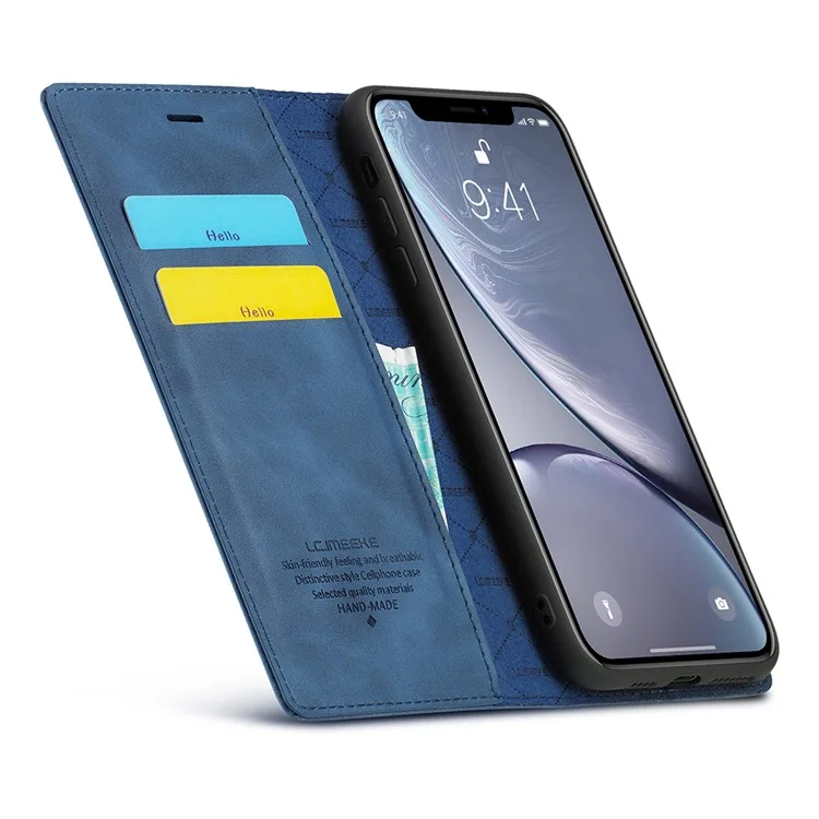 LC.IMEEKE TPU + PU Leather Strong Magnetic Phone Protective Shell for iPhone XR - Blue