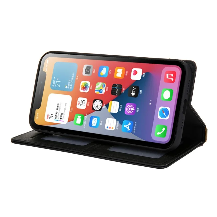 CMAI2 PU Leather Phone Cover Case with Card Holder for iPhone 12 Pro Max - Black