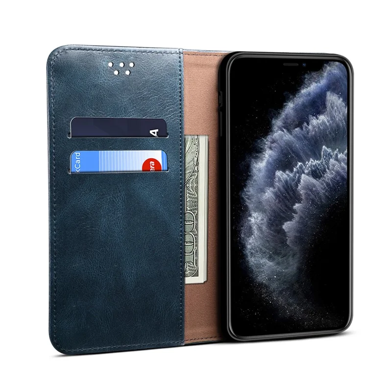 Leisure Style Waxy Crazy Horse Texture Phone Leather Cover Shell with Stand and Wallet for iPhone 12 mini - Blue