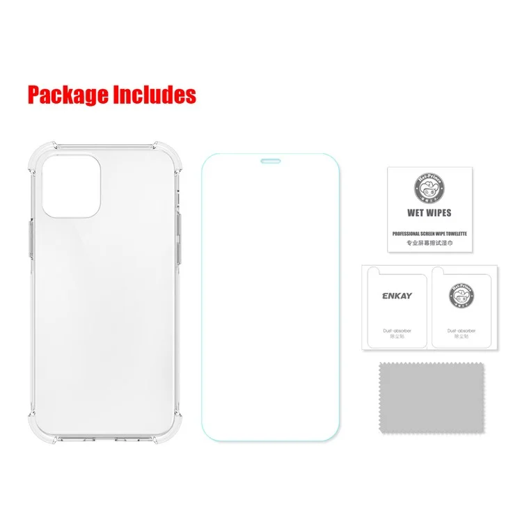 ENKAY Anti-slip Clear TPU Case with 0.26mm 9H 2.5D Tempered Glass Protector for iPhone 12/12 Pro